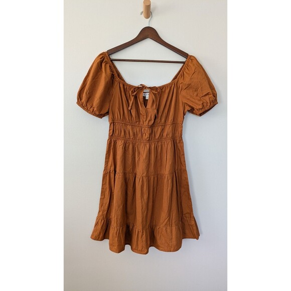 Derek Heart Milkmaid Dress Mini Brown Tiered Puff Cottagecore Peasant Prairie - Picture 1 of 10